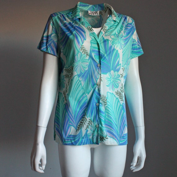 Vera Neumann Abstract Floral Print Button Down To… - image 1