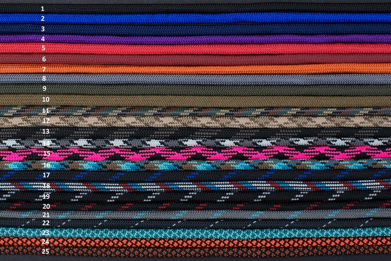 Puede incluir: Una colecci&oacute;n de 25 colores y patrones diferentes de paracord, un tipo de cord&oacute;n de nylon resistente que se utiliza a menudo para manualidades y supervivencia.