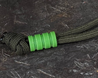 Medium Acid Green G10 Lanyard Bead With Three Grooves and a Free Paracord Lanyard