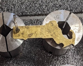 Brass State of Massachusetts key chain with Patina