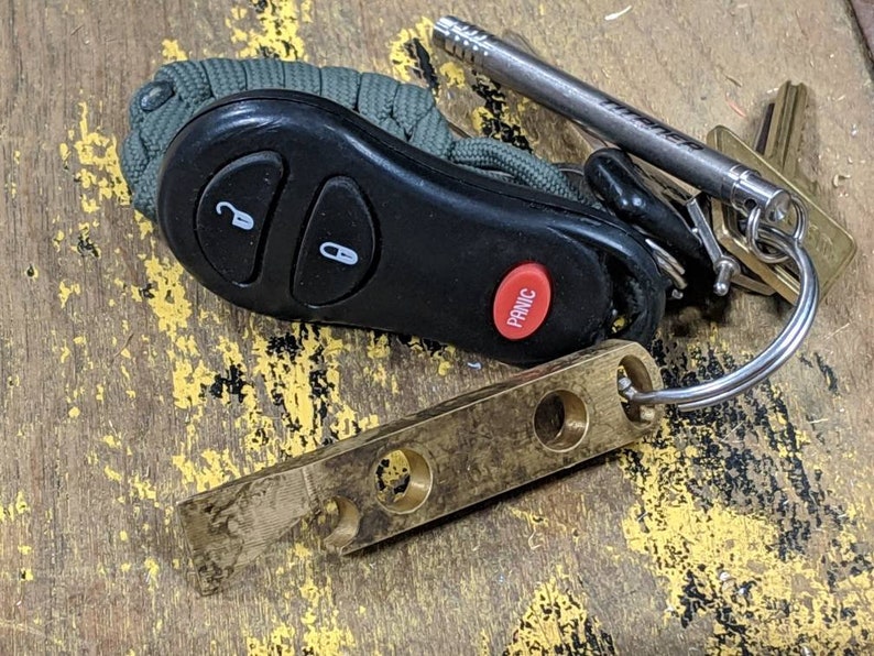 Small Brass Keychain Pry Bar With Patina Etsy