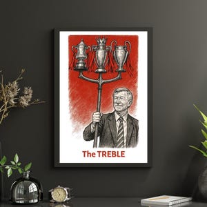 Manchester United ingelijste poster | De hoge tonen 1999 | Legendarische Sir Alex Ferguson-kunstafdruk