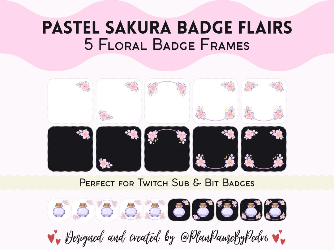 Pastel Sakura Twitch Badge Flairs | 5 Cherry Blossom Sub Frames ...