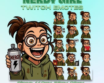 Nördig tjej Twitch Emotes | Gamer PNG-paket (digital nedladdning)