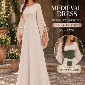 Mittelalterliches Kleiderschnittmuster | Renaissance-Kleiderschnittmuster | Bauernkleid-Schnittmuster | Historisches Kostüm (PDF) | Cottagecore-Kleid