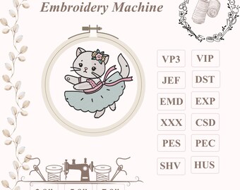バレリーナ動物刺繍デザインセット – 子供向けのかわいいバレエ動物、フラミンゴ、鹿、羊、ネズミ、熊、リス、猫 – 即時ダウンロード
