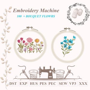 Floral Machine Embroidery Designs Bundle | Lot Mini Flowers Designs| Satin Stitch File | 8 Sizes | 100+ Pattren Embroidery  Machine