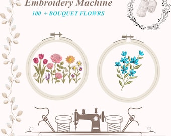 Floral Machine Embroidery Designs Bundle | Lot Mini Flowers Designs| Satin Stitch File | 8 Sizes | 100+ Pattren Embroidery  Machine