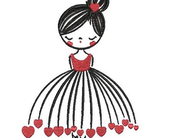 Ricamo a macchina con motivo Kawaii a personaggi carini | Stile minimalista e scarabocchio