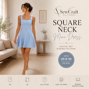 Mini Dress Sewing Pattern | Fit & Flare PDF Pattern | Women’s Dress Pattern | XS–5XL | Beginner Friendly