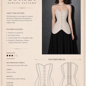 Corset Pattern  |  Overbust Corset Sewing Pattern – Sweetheart Neckline – Historical Corset PDF Pattern