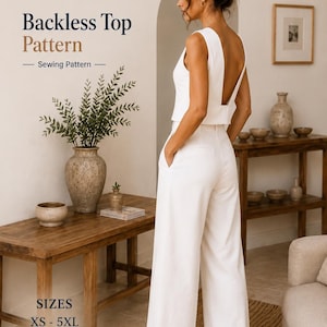 Backless Top Sewing Pattern, Sleeveless Summer Blouse PDF, Elegant Tank Top Pattern, Digital Download