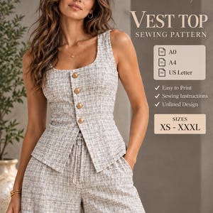 Women’s Vest Sewing Pattern, Suit Vest Pattern, Waistcoat Sewing Pattern, Women’s Top Sewing Pattern, Button-Up Top Pattern.