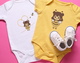 ミツバチの女の子の刺繍デザイン – かわいいミツバチのコスチューム – ベビー刺繍パターン – ミシン刺繍ファイル – 即時ダウンロード