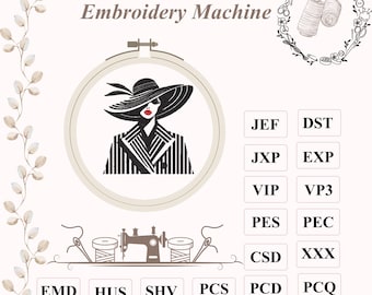 Schema di ricamo digitale, elegante volto femminile, download immediato, DST PES EXP