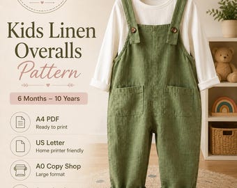 Kids Linen Overalls PDF Sewing Pattern | Sizes 6M–10Y | Toddler & Child Dungarees | Bib Overalls| Easy Pattern
