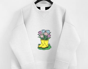 Schema di ricamo Stivali con tulipani primaverili Disegno di ricamo