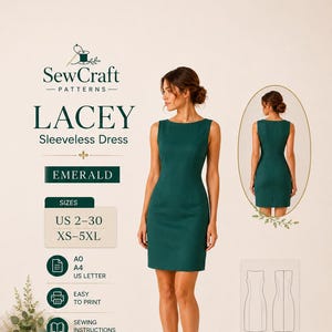 Patrón de costura en PDF para minivestido de lino | Vestido tubo clásico | Cremallera lateral invisible | Tallas estadounidenses 2-30 XS-5XL | Patrón de vestido de lino para mujer |