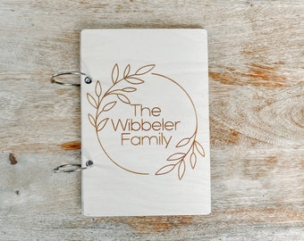 Custom Name simple wreath Modern Wood Card Keeper Holder Wedding Engraved Birch Wood Wedding encouragement baby adoption family Gift