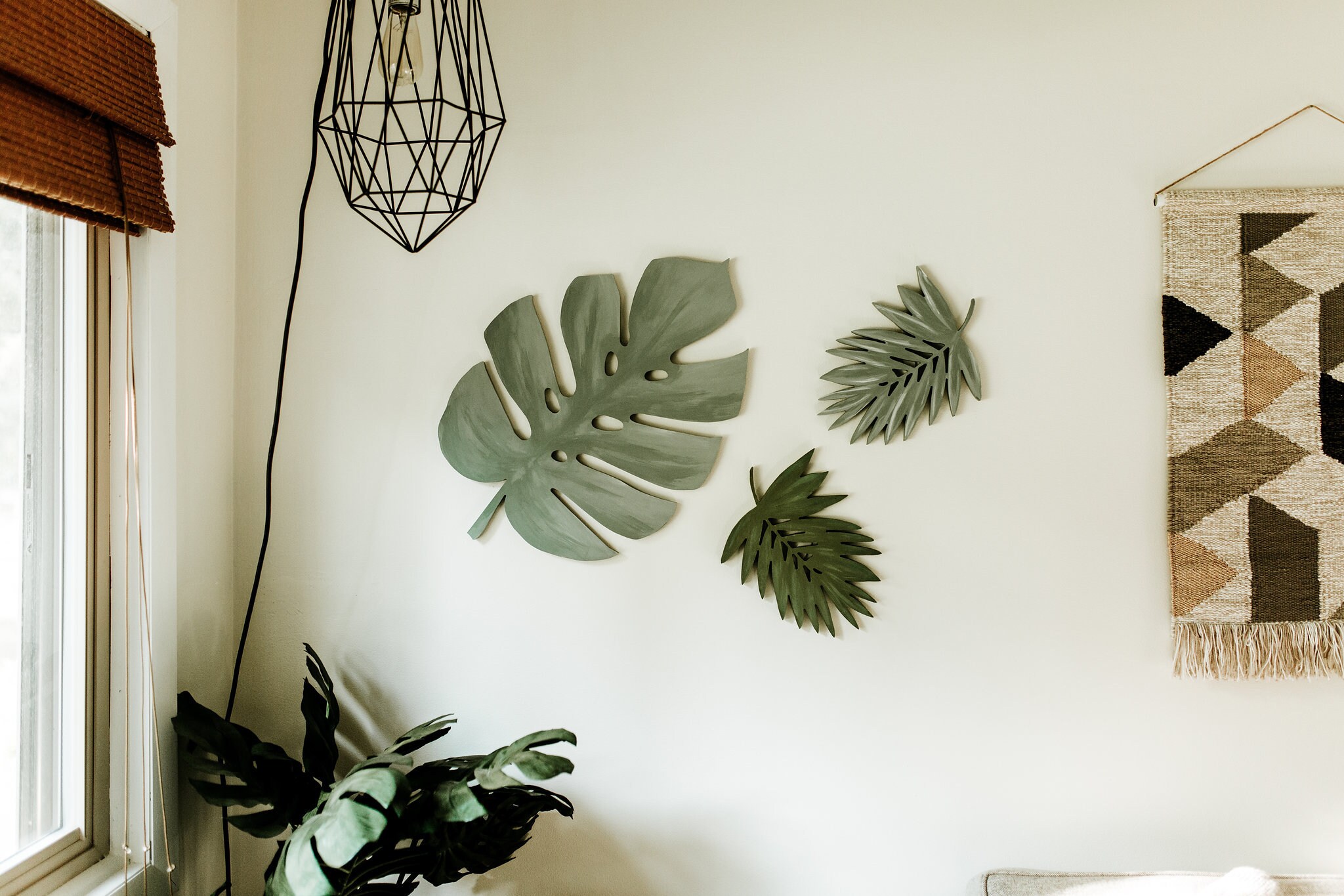 Monstera Palm Leaf Wood Cut Wall Art Sign Boho bohemian
