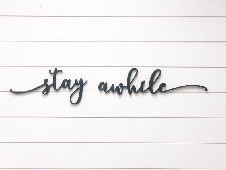 Stay Awhile Word Wood Cut Wall Art Sign Decor Entryway Etsy