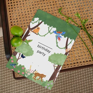 Pacotes de cartões postais coloridos para festa de aniversário, convites com tema de selva tropical, cartões comemorativos, artigos de papelaria para crianças, convites com design ecológico