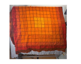 Handmade Knit Throw Blanket Orange 70s Retro Sunset Grid Geometric fall autumn