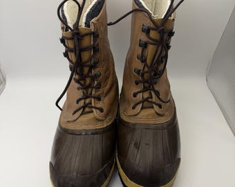 Botas de nieve vintage de cuero premium Kaufman Sorel, talla 10, fabricadas en Canadá.