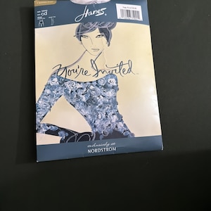 May include: Hanes hosiery package featuring a woman's illustration and the words "You're Invited." The package has a blue and cream color scheme, with the Hanes logo at the top. The text "exclusively at Nordstrom" is also visible.