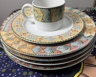 Juego de 4 piezas de cerámica Sakura Moccasin, estilo suroeste, para cena, ensalada y taza, de gres, año 1995.