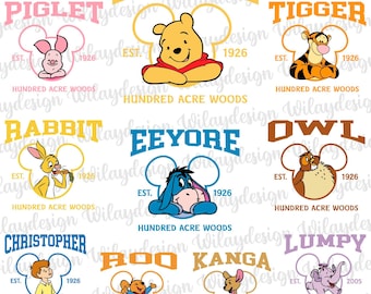 Bear Est 1926 Hundred Acre Woods Svg Png Bundle, Birthday Sublimation Shirt, Family Vacation Svg, Bear And Friends Shirt, Vacay Mode Svg