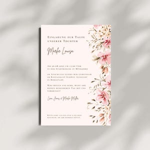 Gepersonaliseerde uitnodiging "Doopuitnodiging" • Papieren kaart • Doop • Uitnodiging • Meisje • Kerk • Bloemen