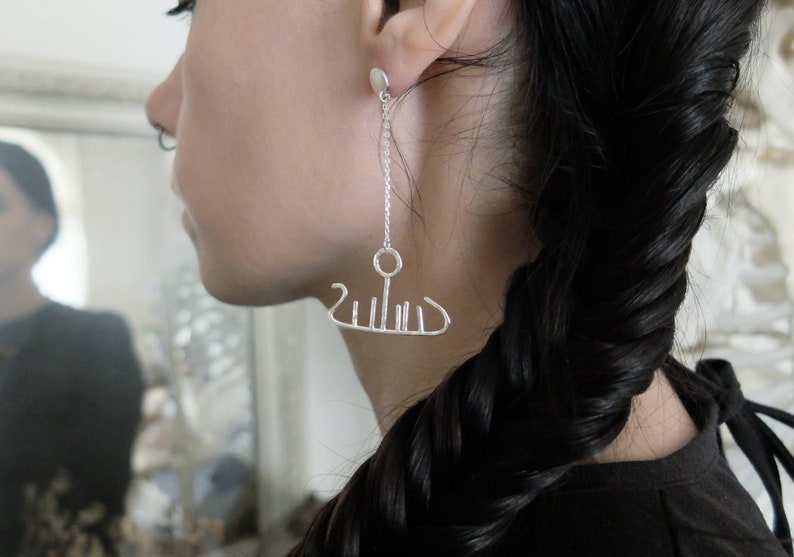 one of a kind Bespoke Norse Rock Art earrings sustainable recycled sterling silver unique Day Boat Ship Dagskip Viking Petroglyph