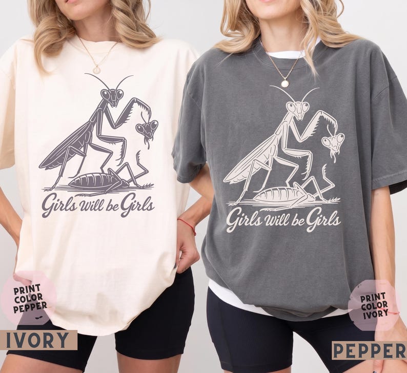 Matching Ivory and Pepper vintage-wash shirts with a unique bug art design for a girl trip.
