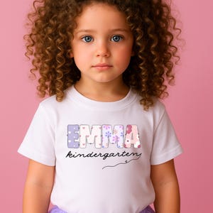 Custom Kindergarten Name Shirt - Girls Back to School Tee - Floral Letters Personalized T-Shirt