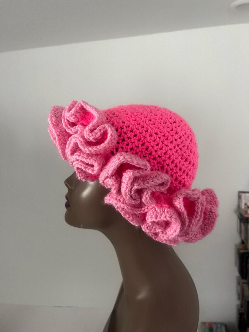 Pink Crochet Ruffles Ombre Pink Ruffle Hat- Colorful and Unique Bucket Hat - Etsy