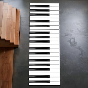 Piano Keyboard Runner Rug, Black and White Music Hallway Carpet, Musician Gift Rug for Studio or Home Decor