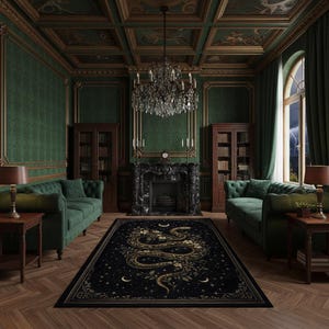 Matta med himmelsk ormmotiv, astrologisk gotisk matta, lyxig barock heminredning