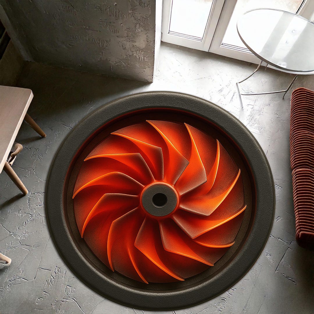 Turbo Compressor Fan Round Rug, Heated Blade Design, Mechanical Gear ...