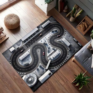 Start–Finish Kids Car Play Mat – Fun Road Rug for Playroom & Nursery with Winding Track Design