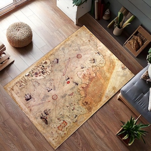 Piri Reis Map Rug, Ottomane Maritime Navigationskarte inspiriert Teppich, Historische Karte Teppich für Home Office Dekor