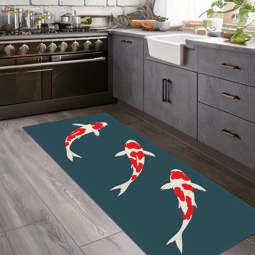 Japanese Koi Fish Kitchen Runner Rug – Washable Non Slip Floor Mat ...