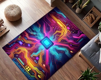Colorful CPU Rug – Coder & Engineer Themed Area Rug for Tech Enthusiasts, Programmer and Developer Decor