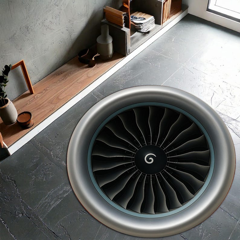 Jet Engine Turbine Round Rug, Aviation Gift, Airplane Decor, Pilot Room ...