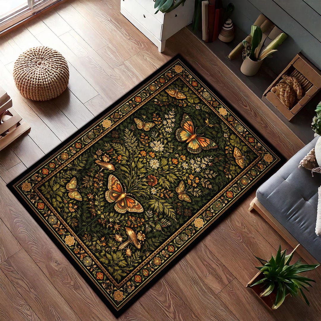 Butterfly Rug Vintage Botanical Garden Design, Floral Nature Pattern ...