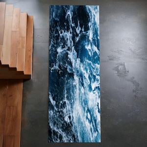 Ocean Wave Runner Rug, Realistic Blue Sea Hallway Carpet, Coastal Nautical Water Print Rug for Beach Home Decor