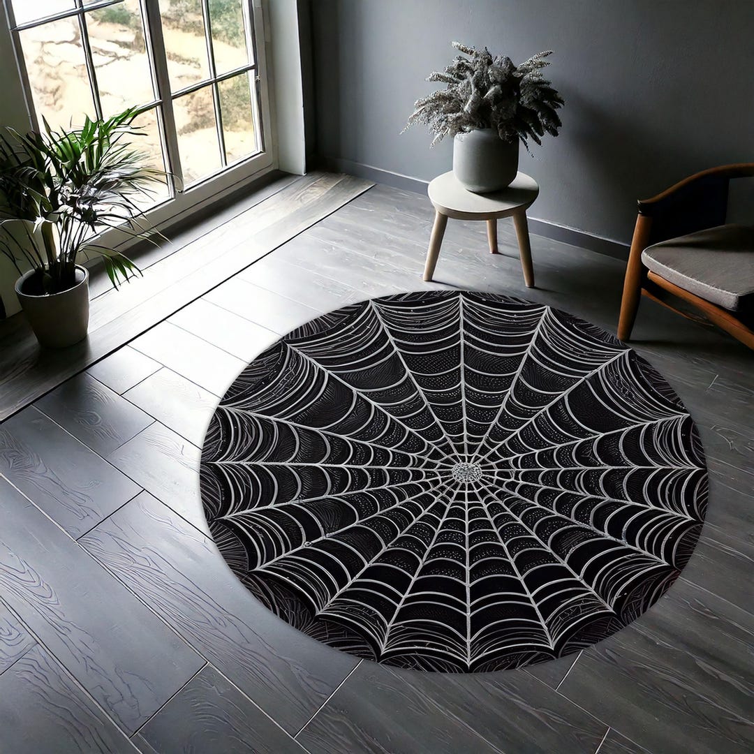Spider Web Round Rug, Gothic Halloween Decor Carpet, Black and White ...