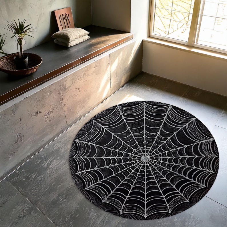Spider Web Round Rug, Gothic Halloween Decor Carpet, Black and White ...