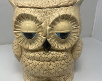 vintage double sided owl cookie jar 11” sittre 1979