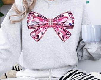 Pink Diamond Bow PNG |Pink Coquette Bow PNG | Sparkly Pink Bow Digital Download | Kawaii Clip Art | Sublimation Design | Instant Download